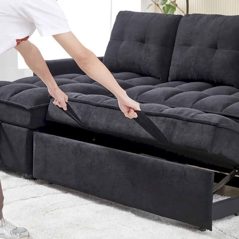 Divano letto a L estraibile in ciniglia da 78,75" con porte di ricarica