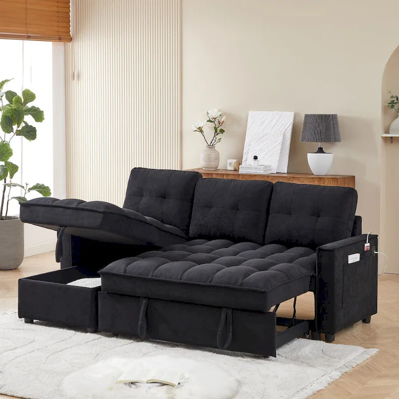 Divano letto a L estraibile in ciniglia da 78,75" con porte di ricarica