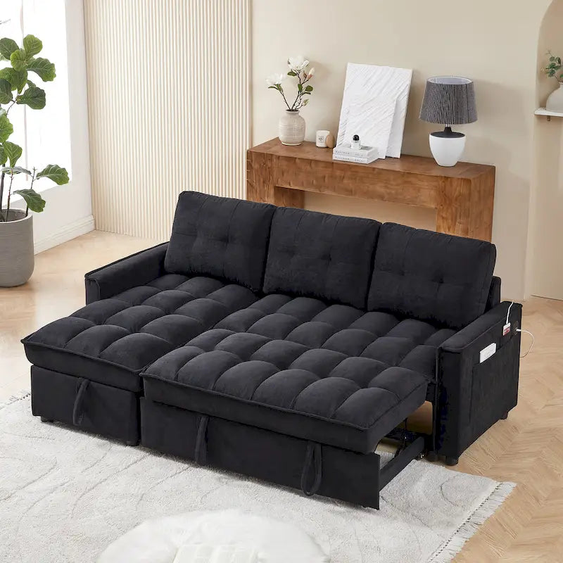 Divano letto a L estraibile in ciniglia da 78,75" con porte di ricarica