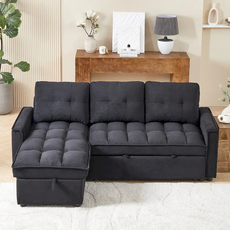 Divano letto a L estraibile in ciniglia da 78,75" con porte di ricarica
