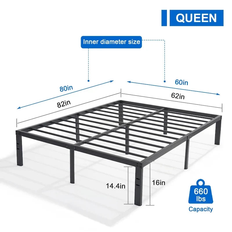Struttura letto in metallo con spazio sottoletto da 32 cm – Misura singola, piazza e mezza, queen o king
