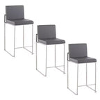 LumiSource Fuji High Back Counter Height Barstool Stainless Steel/Gray PU