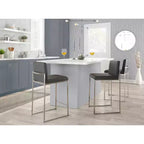 Sgabello da bar LumiSource Fuji con schienale alto e altezza bancone, acciaio inossidabile/PU grigio