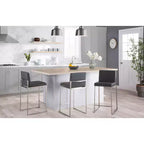 Sgabello da bar LumiSource Fuji con schienale alto e altezza bancone, acciaio inossidabile/PU grigio