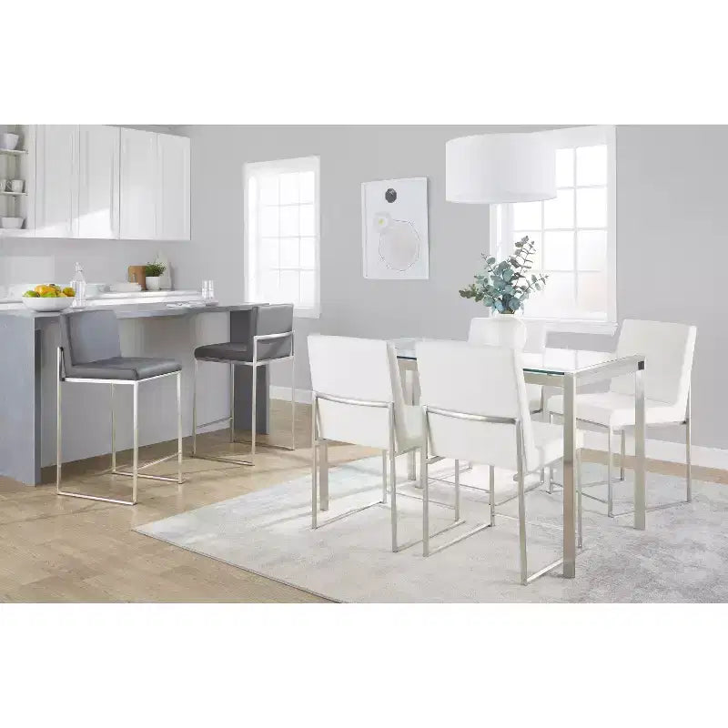 Sgabello da bar LumiSource Fuji con schienale alto e altezza bancone, acciaio inossidabile/PU grigio