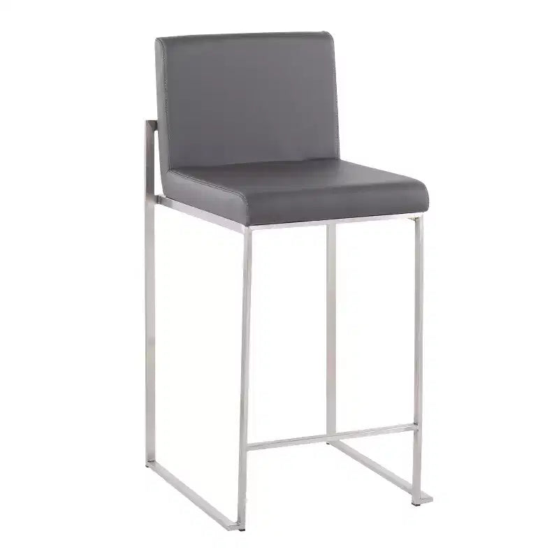 Sgabello da bar LumiSource Fuji con schienale alto e altezza bancone, acciaio inossidabile/PU grigio
