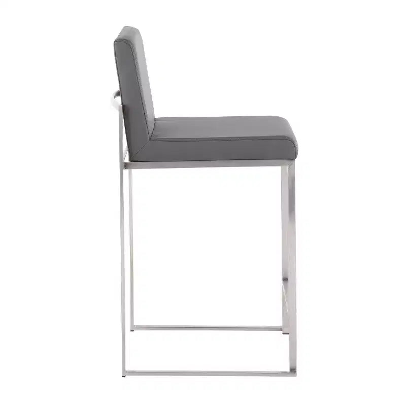 Sgabello da bar LumiSource Fuji con schienale alto e altezza bancone, acciaio inossidabile/PU grigio