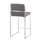 Sgabello da bar LumiSource Fuji con schienale alto e altezza bancone, acciaio inossidabile/PU grigio