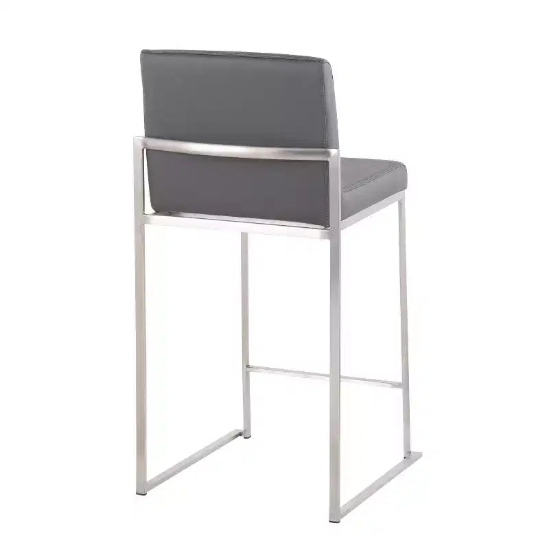 Sgabello da bar LumiSource Fuji con schienale alto e altezza bancone, acciaio inossidabile/PU grigio