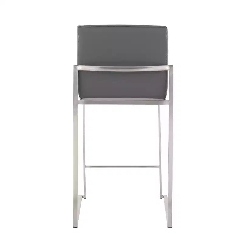 Sgabello da bar LumiSource Fuji con schienale alto e altezza bancone, acciaio inossidabile/PU grigio