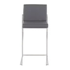 Sgabello da bar LumiSource Fuji con schienale alto e altezza bancone, acciaio inossidabile/PU grigio