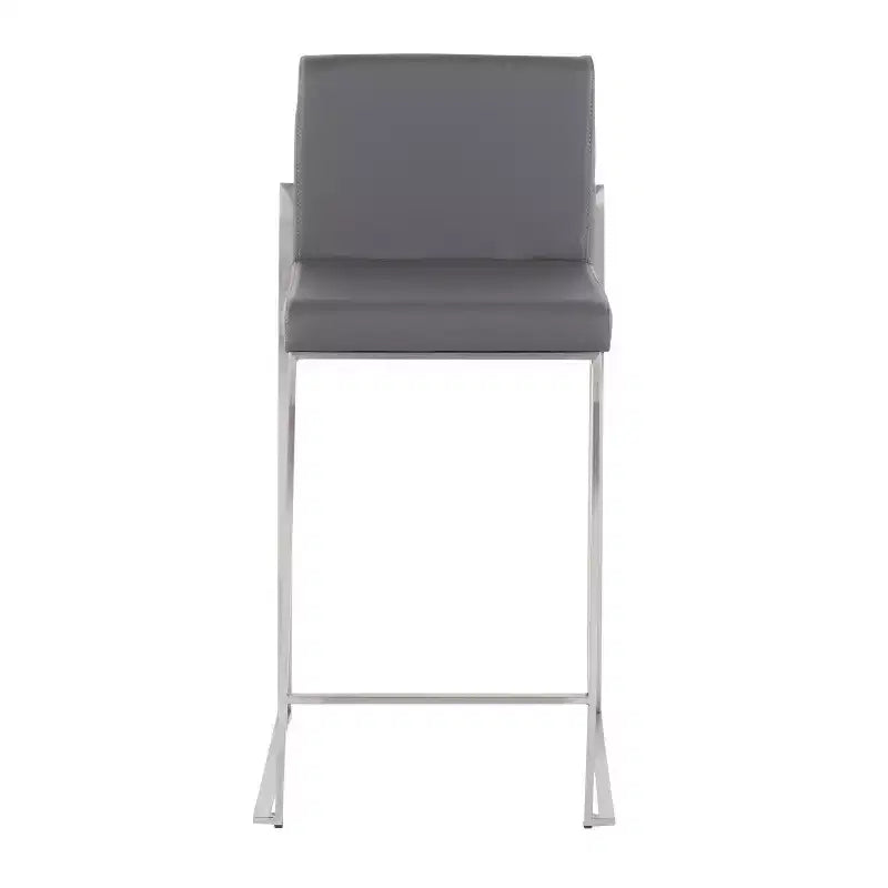 Sgabello da bar LumiSource Fuji con schienale alto e altezza bancone, acciaio inossidabile/PU grigio
