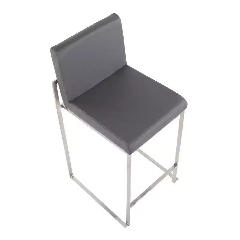 Sgabello da bar LumiSource Fuji con schienale alto e altezza bancone, acciaio inossidabile/PU grigio