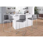 Sgabello da bar LumiSource Fuji con schienale alto e altezza bancone, acciaio inossidabile/PU grigio