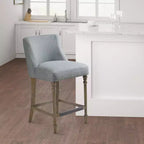 Sgabello da bar imbottito Delaney da 25" blu - Martha Stewart: seduta quadrata, gambe in legno, tessuto in poliestere
