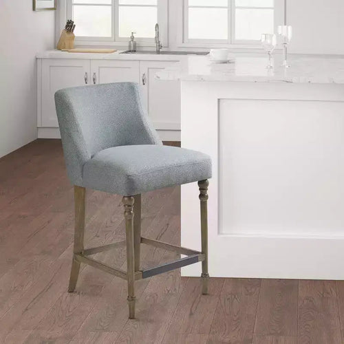 Sgabello da bar imbottito Delaney da 25" blu - Martha Stewart: seduta quadrata, gambe in legno, tessuto in poliestere