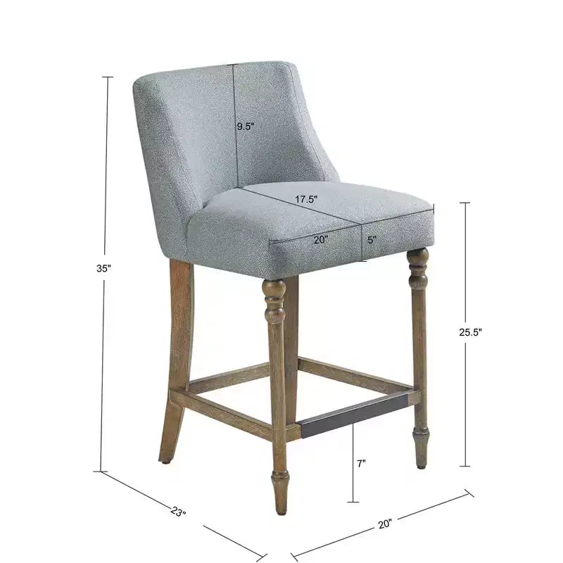 Sgabello da bar imbottito Delaney da 25" blu - Martha Stewart: seduta quadrata, gambe in legno, tessuto in poliestere