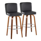 LumiSource Set of 2 Henry Barstools Walnut Wood/Black PU/Chrome Metal