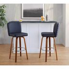 LumiSource Set di 2 sgabelli da bar Henry, legno noce/PU nero/metallo cromato