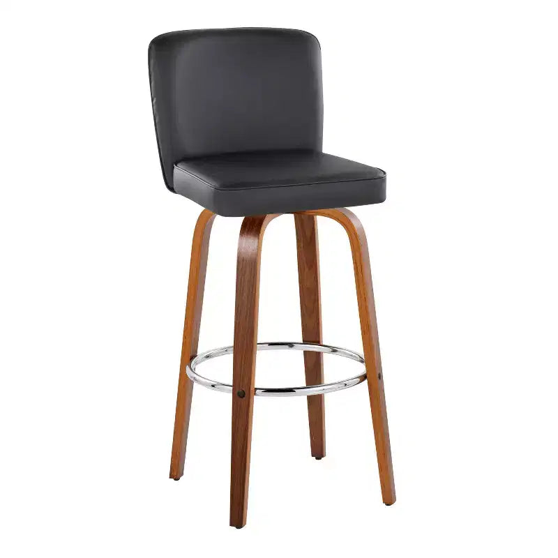 LumiSource Set di 2 sgabelli da bar Henry, legno noce/PU nero/metallo cromato