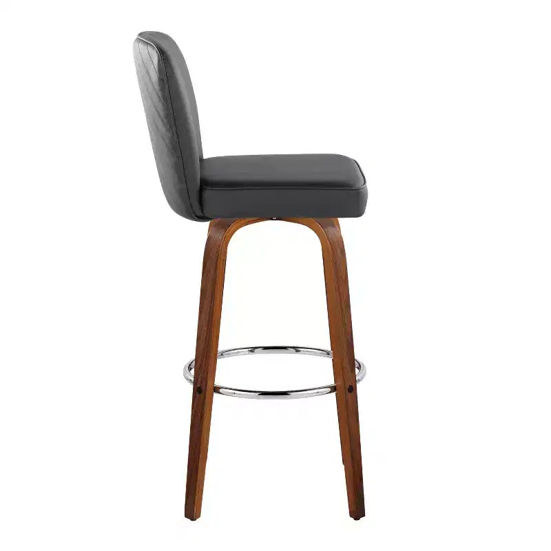 LumiSource Set di 2 sgabelli da bar Henry, legno noce/PU nero/metallo cromato