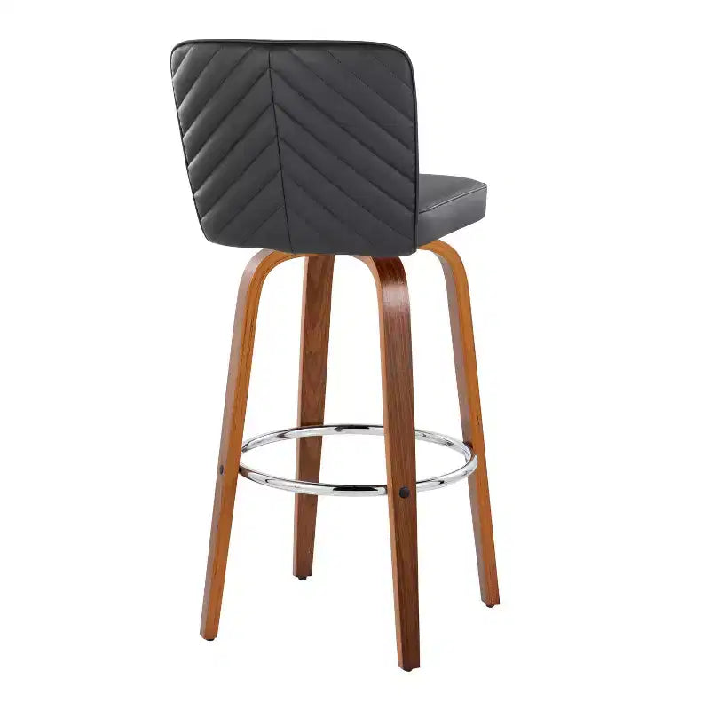 LumiSource Set di 2 sgabelli da bar Henry, legno noce/PU nero/metallo cromato