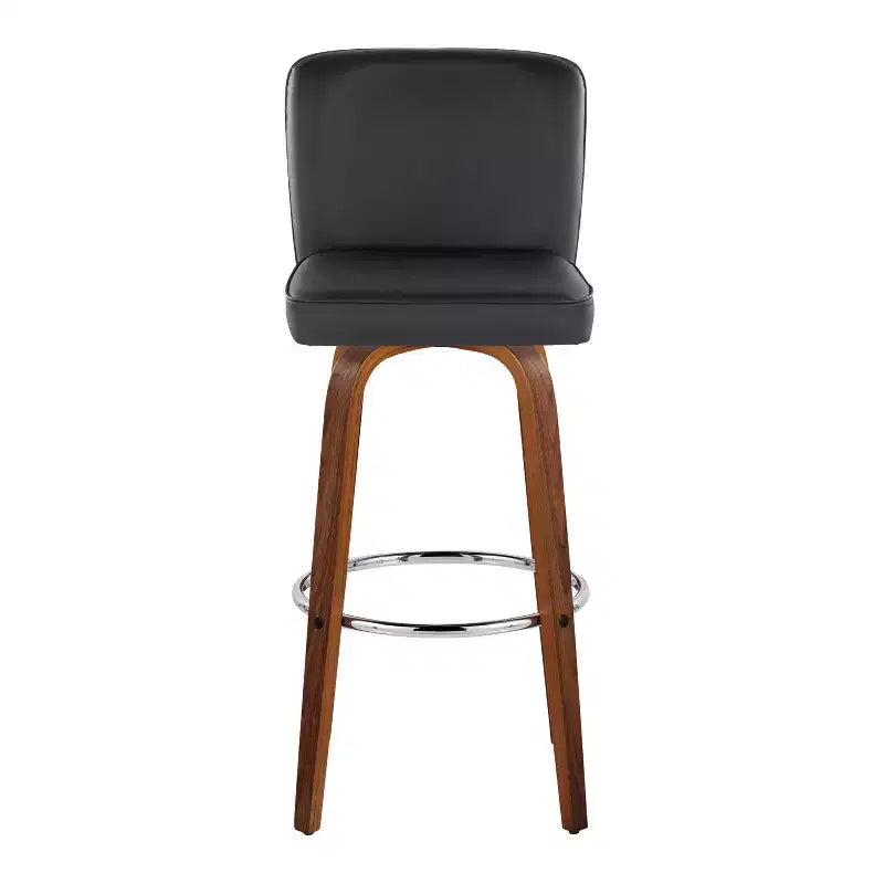 LumiSource Set di 2 sgabelli da bar Henry, legno noce/PU nero/metallo cromato