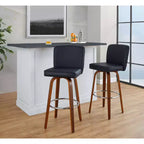 LumiSource Set di 2 sgabelli da bar Henry, legno noce/PU nero/metallo cromato