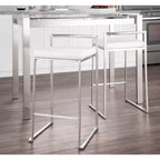 LumiSource Set di 3 Sgabelli da Bancone Fuji Stacker, Altezza Bancone, Acciaio Inox/Bianco