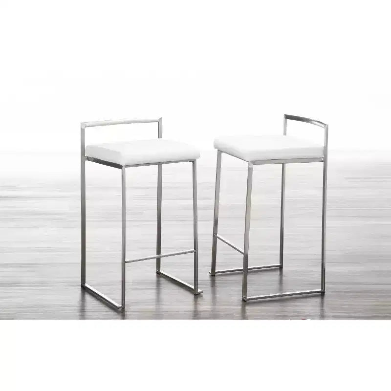 LumiSource Set di 3 Sgabelli da Bancone Fuji Stacker, Altezza Bancone, Acciaio Inox/Bianco
