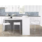 LumiSource Set di 3 Sgabelli da Bancone Fuji Stacker, Altezza Bancone, Acciaio Inox/Bianco