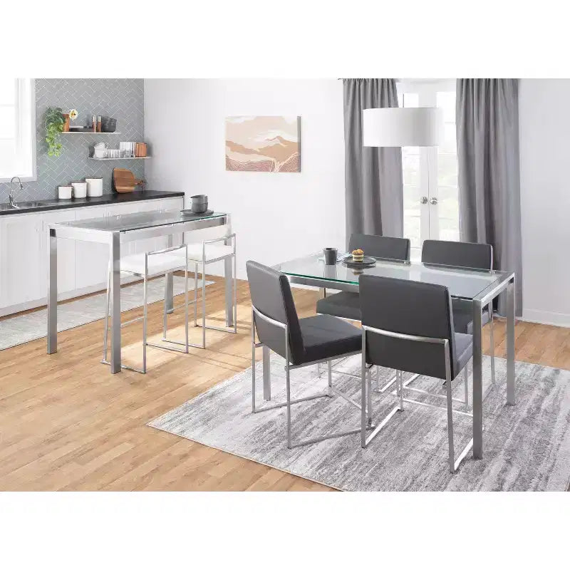 LumiSource Set di 3 Sgabelli da Bancone Fuji Stacker, Altezza Bancone, Acciaio Inox/Bianco