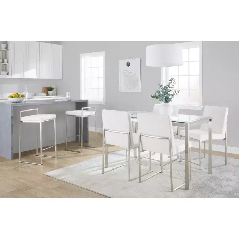 LumiSource Set di 3 Sgabelli da Bancone Fuji Stacker, Altezza Bancone, Acciaio Inox/Bianco