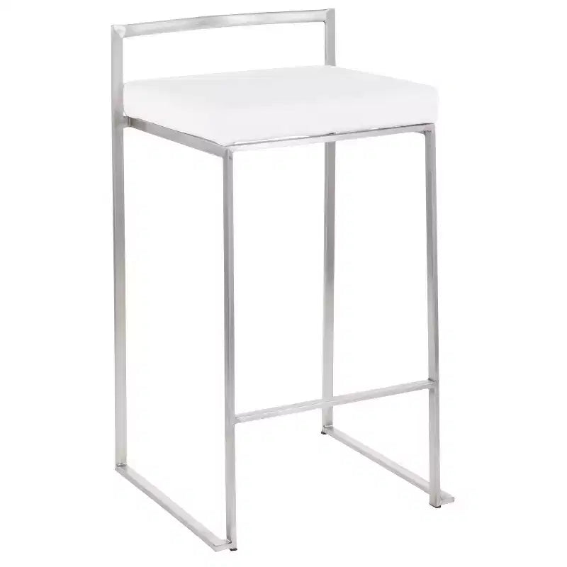 LumiSource Set di 3 Sgabelli da Bancone Fuji Stacker, Altezza Bancone, Acciaio Inox/Bianco