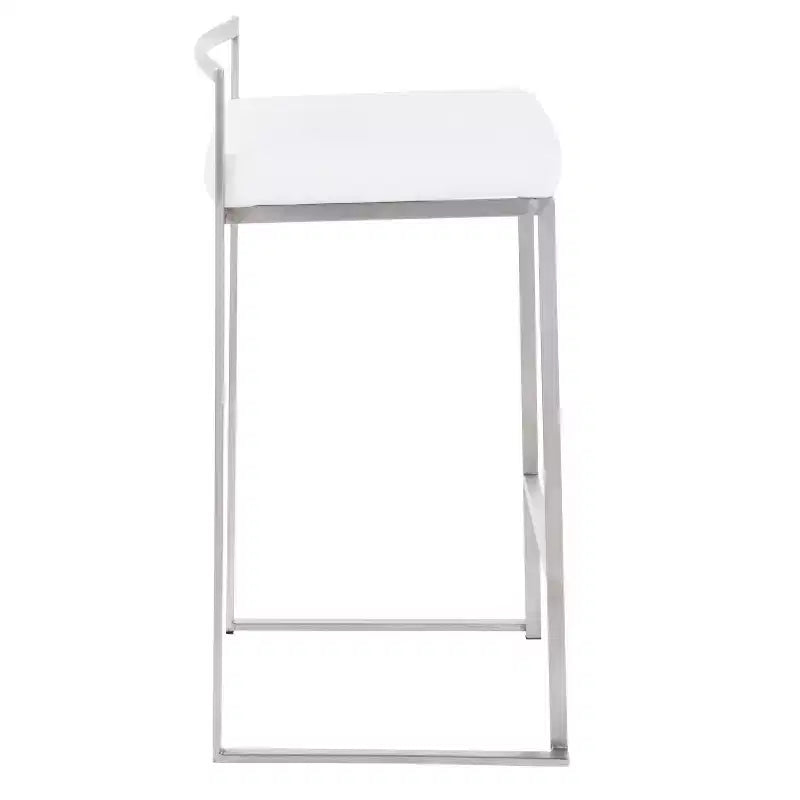 LumiSource Set di 3 Sgabelli da Bancone Fuji Stacker, Altezza Bancone, Acciaio Inox/Bianco