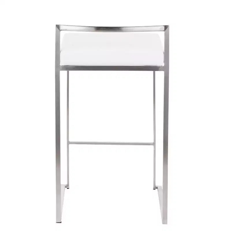 LumiSource Set di 3 Sgabelli da Bancone Fuji Stacker, Altezza Bancone, Acciaio Inox/Bianco
