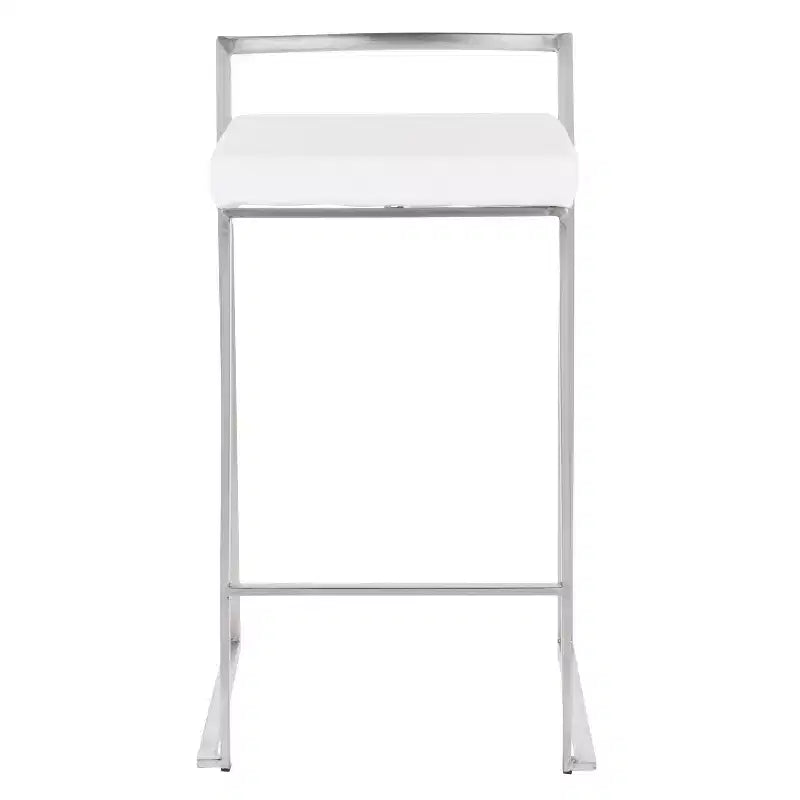 LumiSource Set di 3 Sgabelli da Bancone Fuji Stacker, Altezza Bancone, Acciaio Inox/Bianco