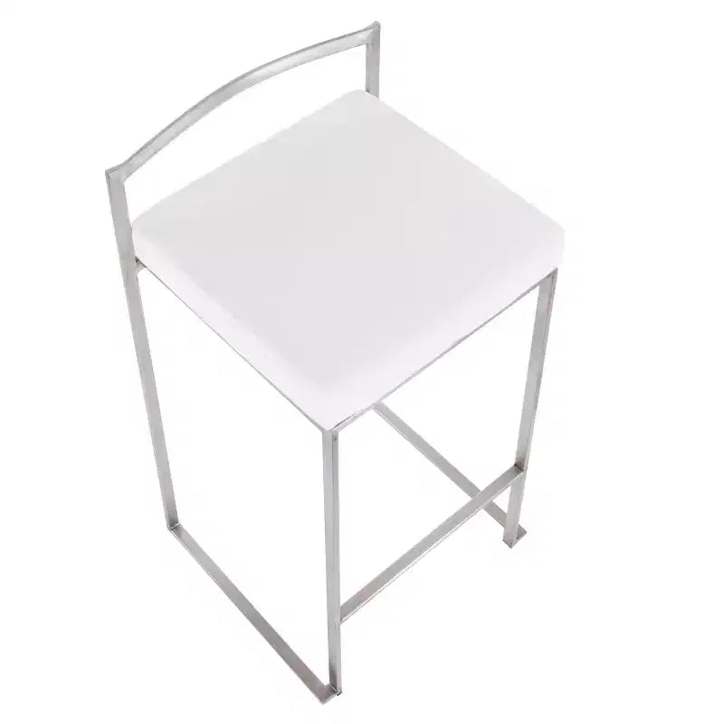 LumiSource Set di 3 Sgabelli da Bancone Fuji Stacker, Altezza Bancone, Acciaio Inox/Bianco