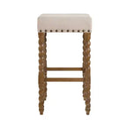 Sgabello da bar Cadmus 30" in rovere naturale Carolina Living: sedile imbottito, bordo in ottone anticato