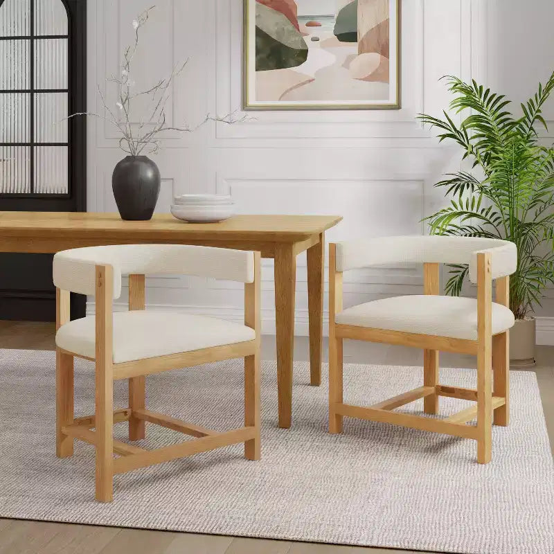 Christopher Knight Home Set di 2 Sedie da Pranzo Imbottite Caleb in Legno di Gomma con Schienale Aperto Beige/Naturale