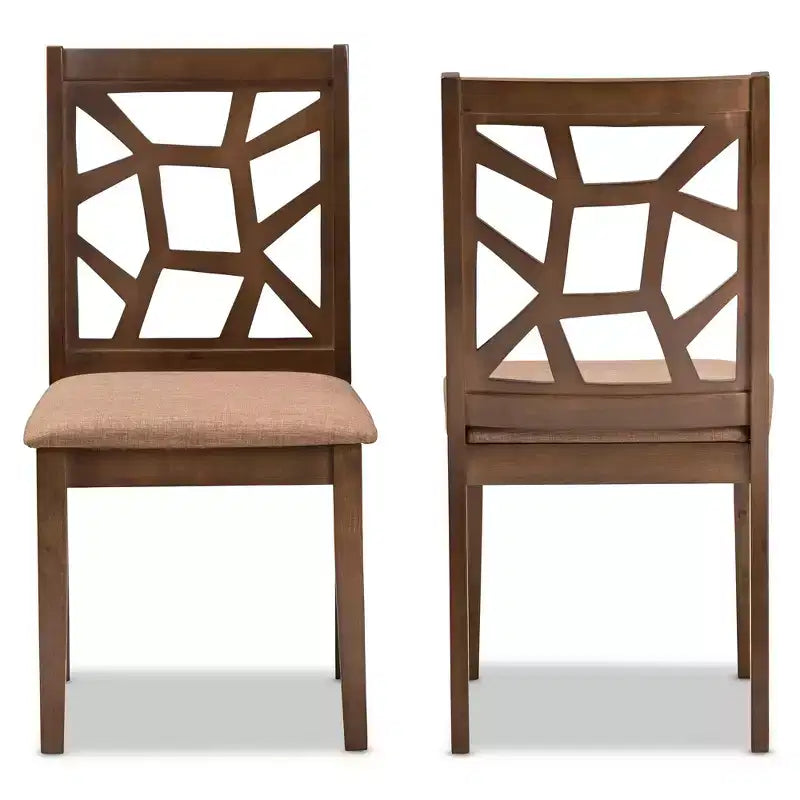 Set di 2 sedie da pranzo Abilene in tessuto e finitura noce stile metà secolo marrone - Baxton Studio: legno massello di gomma, imbottitura in poliestere