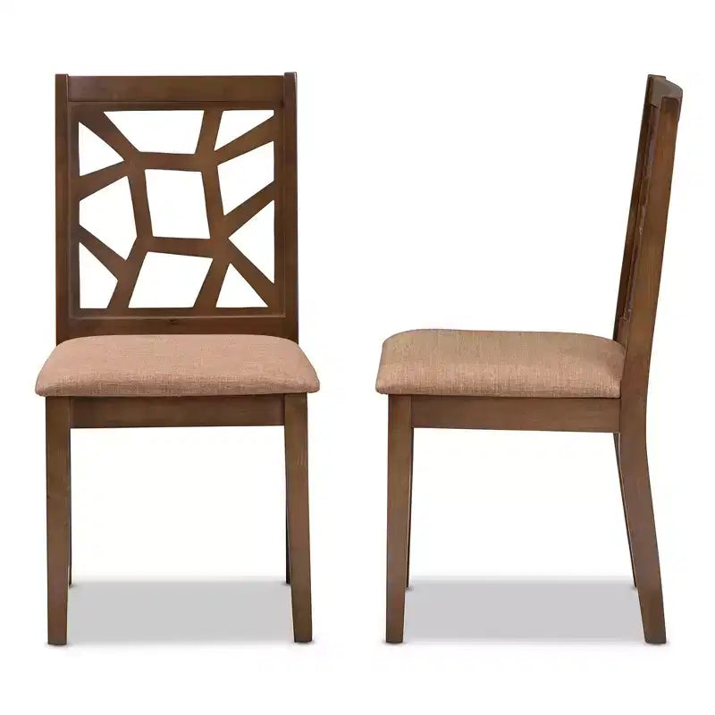 Set di 2 sedie da pranzo Abilene in tessuto e finitura noce stile metà secolo marrone - Baxton Studio: legno massello di gomma, imbottitura in poliestere