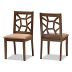 Set di 2 sedie da pranzo Abilene in tessuto e finitura noce stile metà secolo marrone - Baxton Studio: legno massello di gomma, imbottitura in poliestere