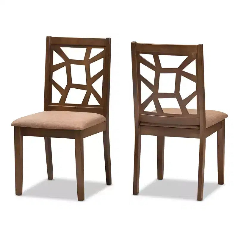 Set di 2 sedie da pranzo Abilene in tessuto e finitura noce stile metà secolo marrone - Baxton Studio: legno massello di gomma, imbottitura in poliestere