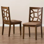Set di 2 sedie da pranzo Abilene in tessuto e finitura noce stile metà secolo marrone - Baxton Studio: legno massello di gomma, imbottitura in poliestere