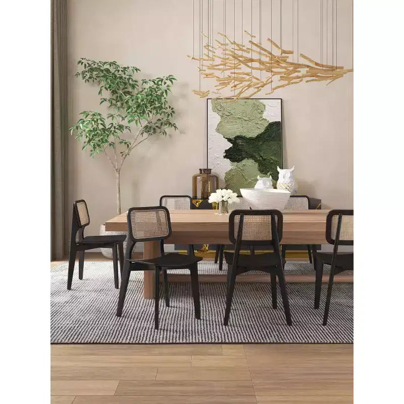 Set di 2 sedie da pranzo quadrate Versailles nere/naturali - Manhattan Comfort: struttura in legno di frassino, dettagli in rattan, sedile ergonomico