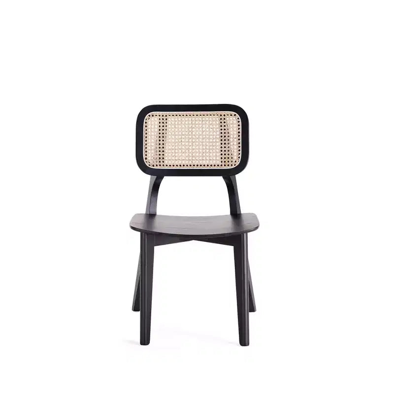 Set di 2 sedie da pranzo quadrate Versailles nere/naturali - Manhattan Comfort: struttura in legno di frassino, dettagli in rattan, sedile ergonomico