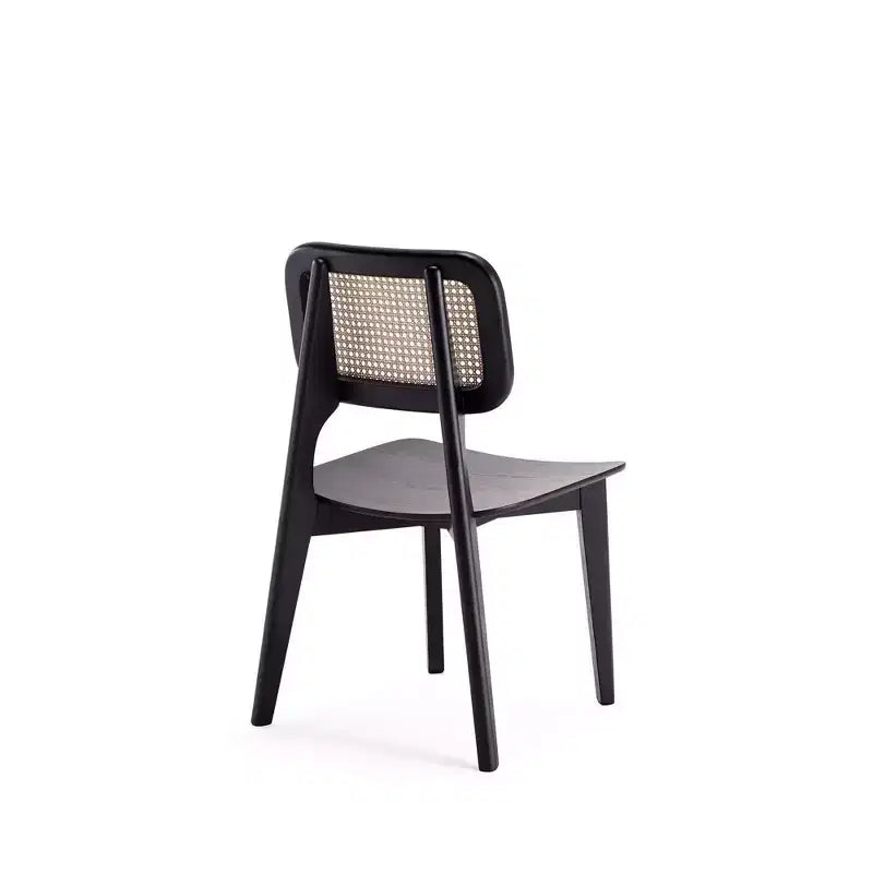 Set di 2 sedie da pranzo quadrate Versailles nere/naturali - Manhattan Comfort: struttura in legno di frassino, dettagli in rattan, sedile ergonomico