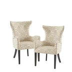 Set of 2 Shin Arm Dining Chair Tan: Upholstered, Bronze Nailhead Trim, Wood Legs