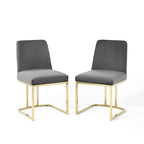 Set of 2 Amplify Sled Base Performance Velvet Dining Chairs Gold/Gray - Modway: Upholstered, Iron Frame, 331 lbs Capacity